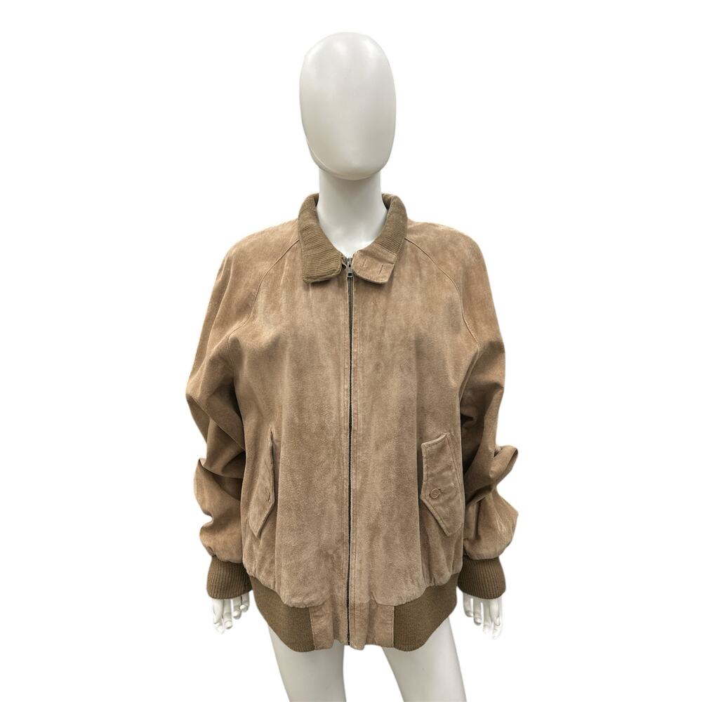 Baracuta VTG Bomber Jacket Women’s Size XL Suede Leather with Rib Knit Trim